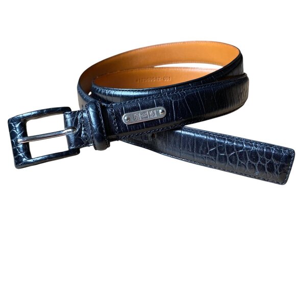 Vintage 90s - Lauren Ralph Lauren - Black Textured Croc Leather Belt - Size XL - Picture 1 of 6